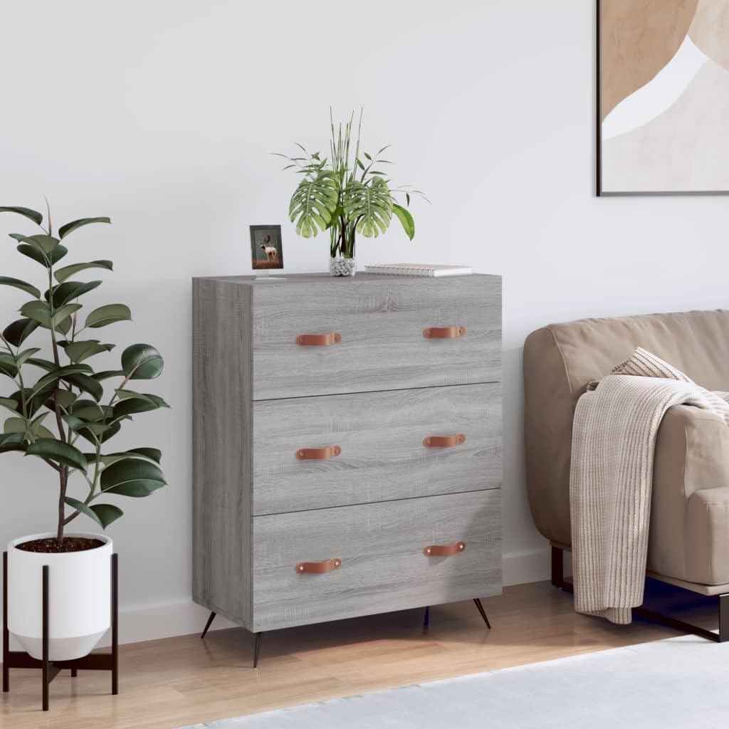 Cómoda Sonoma de madera gris, mueble auxiliar robusto con patas de metal