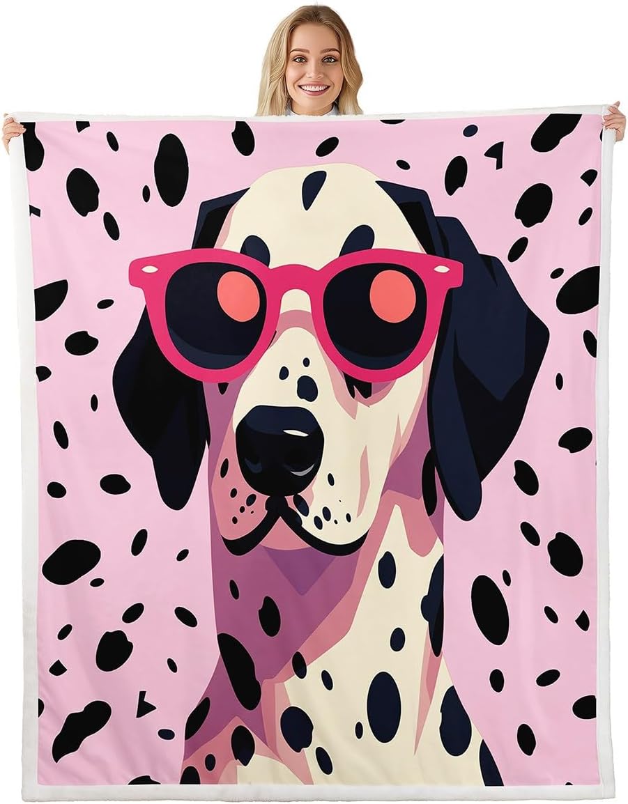 Erosebridal Cute Dog Queen 90"X90" Fleece Blankets for Kids Boys Girls Bed,Dalmatian Dog Throw Blanket Pet Puppy Sherpa Blanket Lovely Animal Plush Bed Blanket