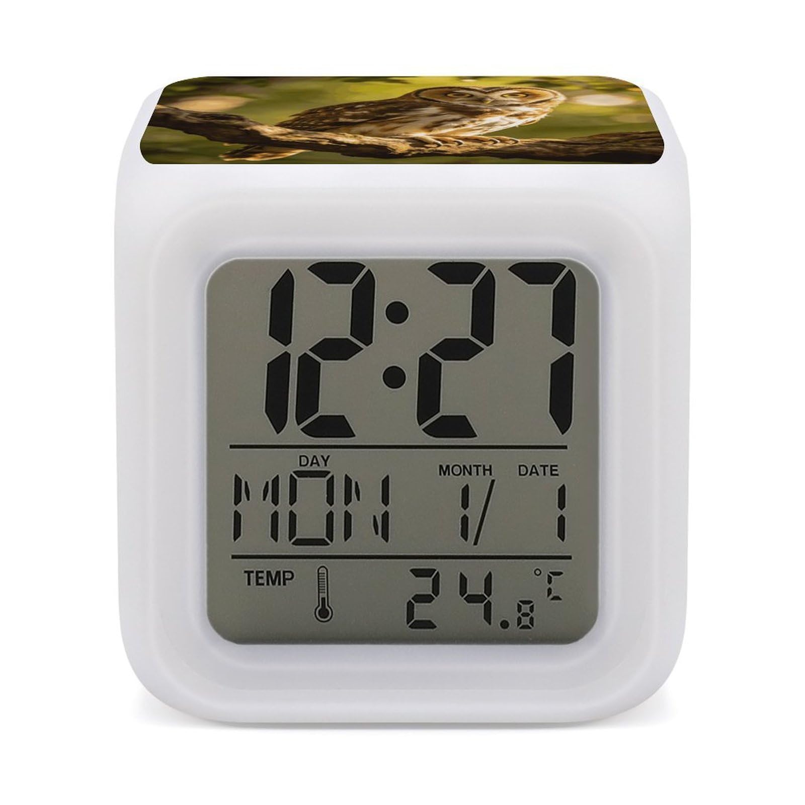 LZQPOEAS Owl Alarm Clock with 7 Color Changing Nightlight for Bedroom Calendar Temperature Display Wake Up Digital Clock Small Desk Clocks for Heavy Sleepers Adults
