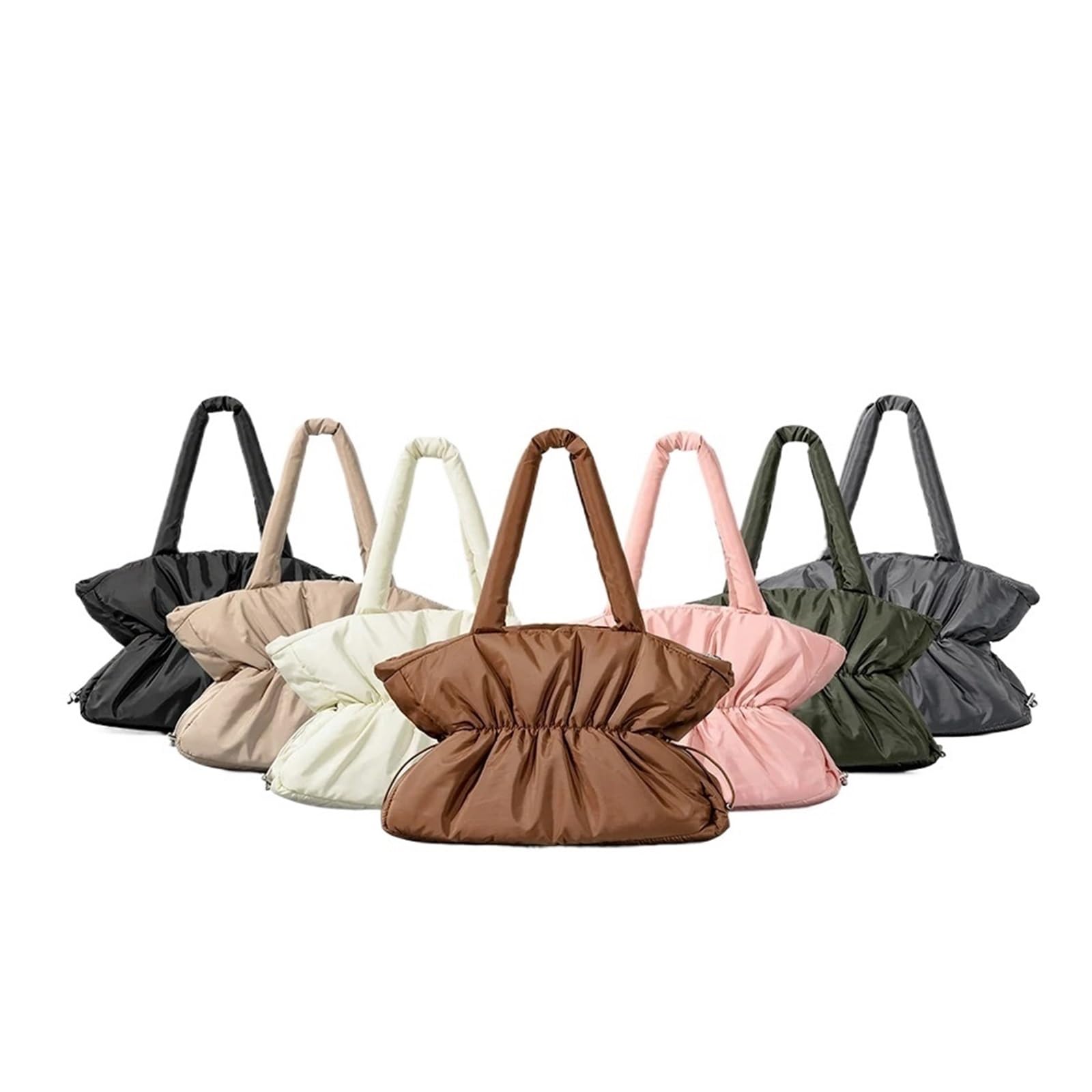 Puffer Tote Bag Bolso acolchado suave con cordón, bolsos de hombro acolchados de diseñador for mujer, bolso de mano de algodón con plumón de nailon, bolsos simples for mujer Down Acolchado Bolso(Pink)