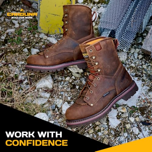 Carolina 28 Series 8'' Soft Toe Waterproof Work Boots for Men - Cigar Leather Upper, AG7 Footbed, Removable Kiltie, EH-Rated4