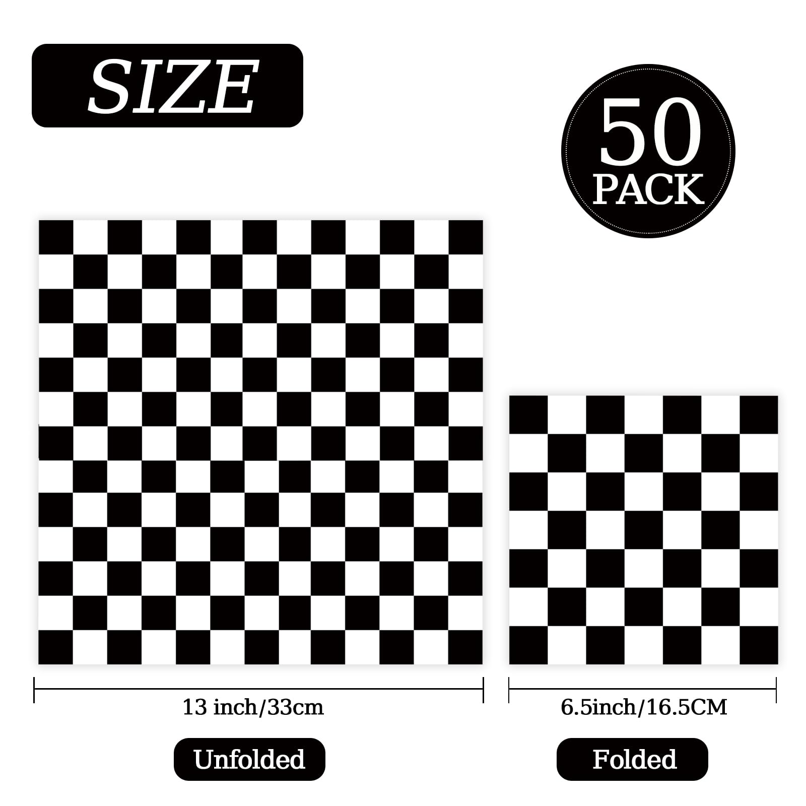50 Pcs Race Car Paper Napkins 6.5 x 6.5 Inches, Black White Checkered Flag Theme Disposable Luncheon Dinner Party Napkins Cocktail Napkin for Race Car Birthday Party Decorations (Race Car)