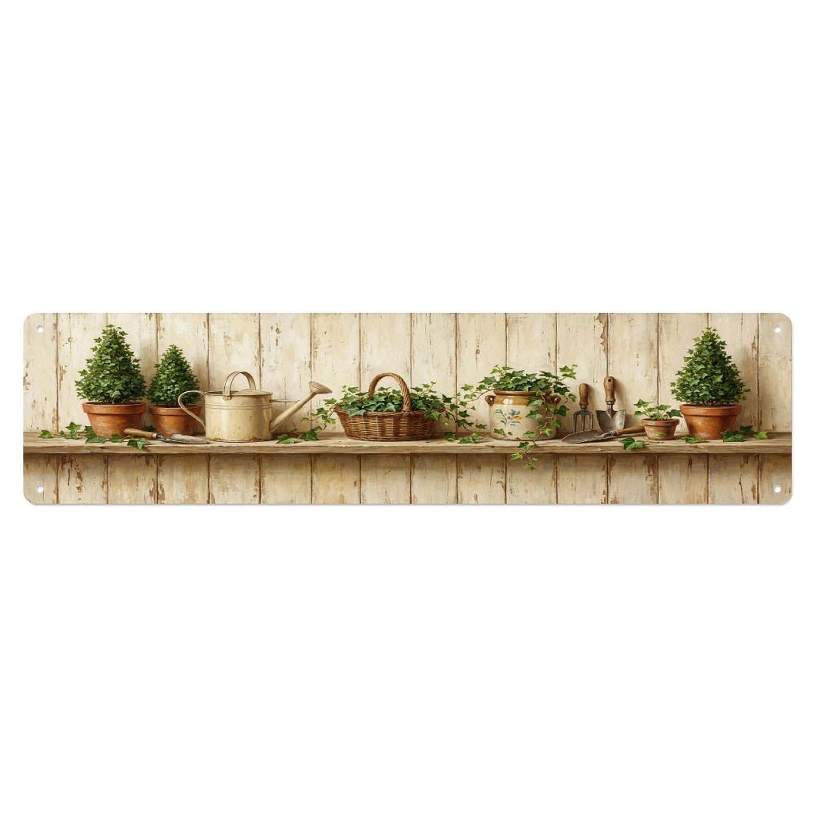 Floral Garden Tools Ivy Topiary Pattern Print Metal Tin Sign
