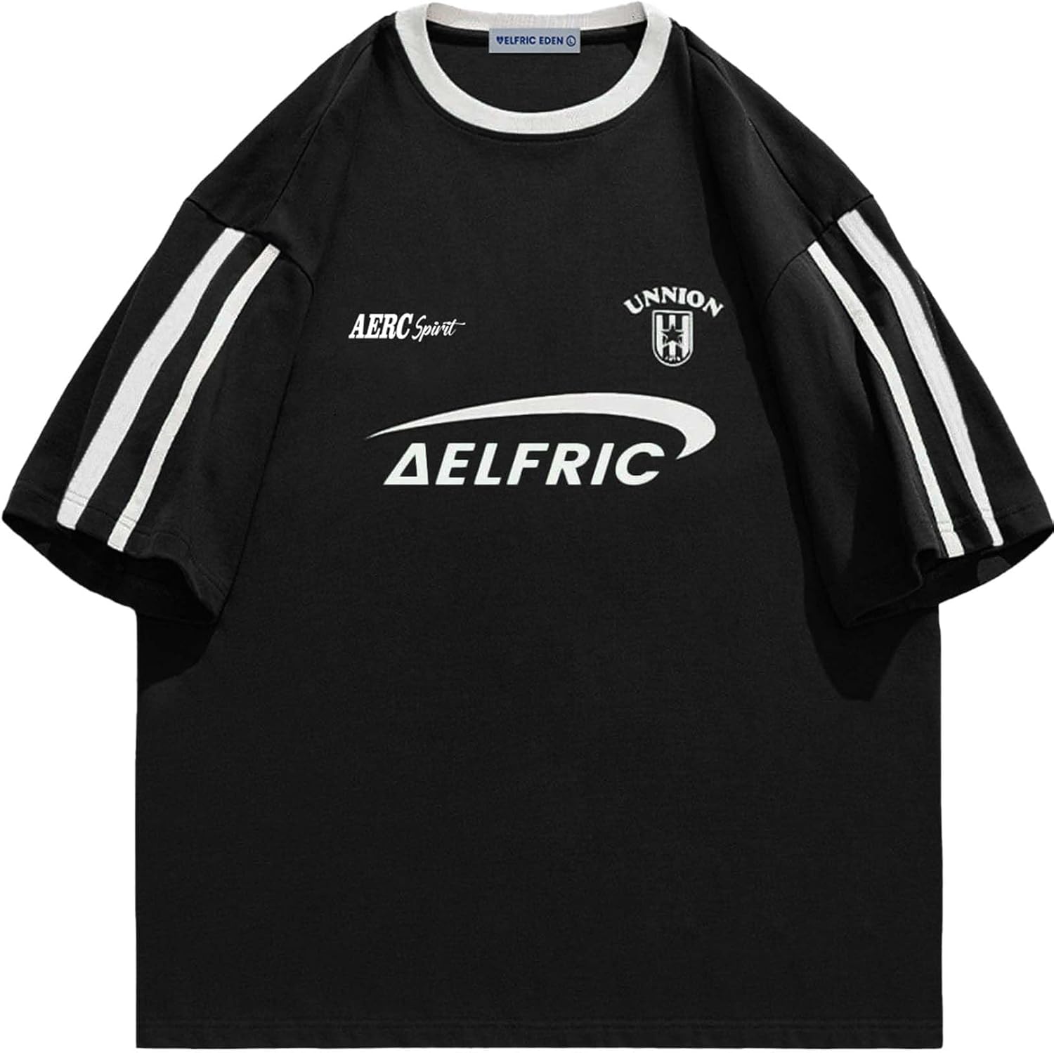 Aelfric Eden Graphic Tees Y2k Women Oversized T Shirts Striped Patchwork Crewneck Unisex Streetwear Tops