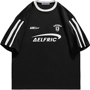 Aelfric Eden Graphic Tees Y2k Women Oversized T Shirts Striped Patchwork Crewneck Unisex Streetwear Tops