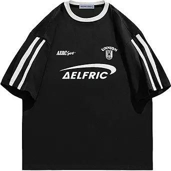 Aelfric Eden Graphic Tees Y2k Women Oversized T Shirts Striped Patchwork Crewneck Unisex Streetwear Tops