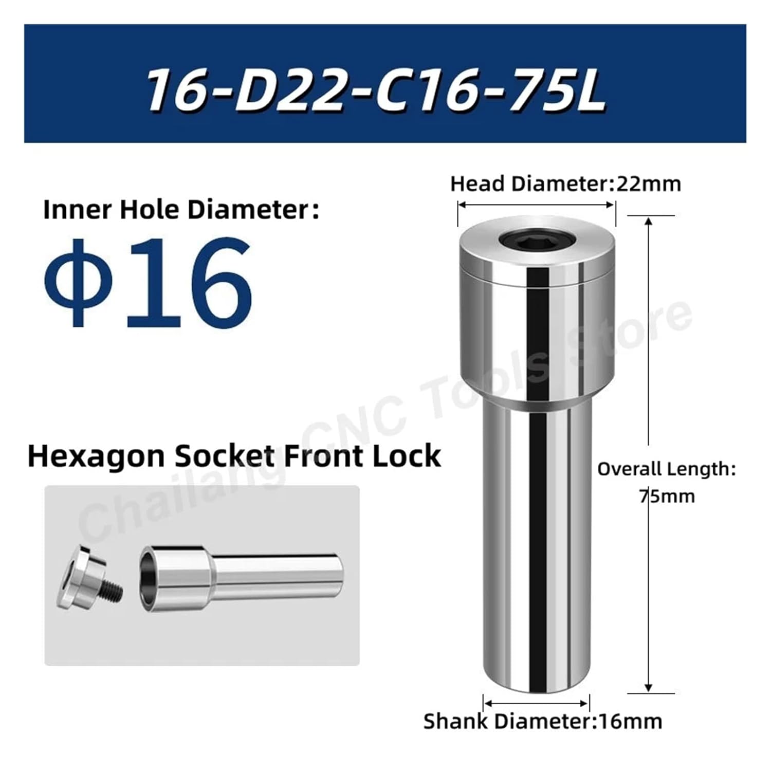 1pcs Saw Milling Cutter Longitudinal Arbor Blade Holder CNC Grooving Machining Metal Cutting Tool Front and Rear Lock 5mm 6mm 8mm 10mm 13mm (16-D22-C16-75L(H))