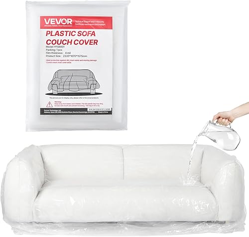 VEVOR Funda de plástico para sofá, de 0.157 in de grosor para mudanza, fundas de sofá transparentes resistentes con diseño de apertura amplia,