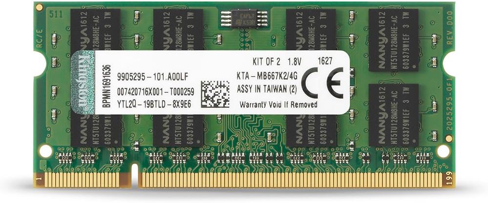 Kingston 4 GB DDR2 SDRAM Memory Modules 4 GB (2 x 2 GB) 667MHz DDR2667/PC25400 DDR2 SDRAM 200pin KTA-MB667K2/4G