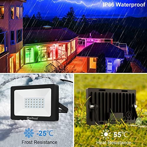 MEIHUA 35W RGB Flood Lights Outdoor Garden Lights 360 Degree RF Remote Control Auto Timer Color Changing Led Flood Lights for Christmas Halloween Outdoor Stage Lights Pond Gazebo Light Pack of 2
