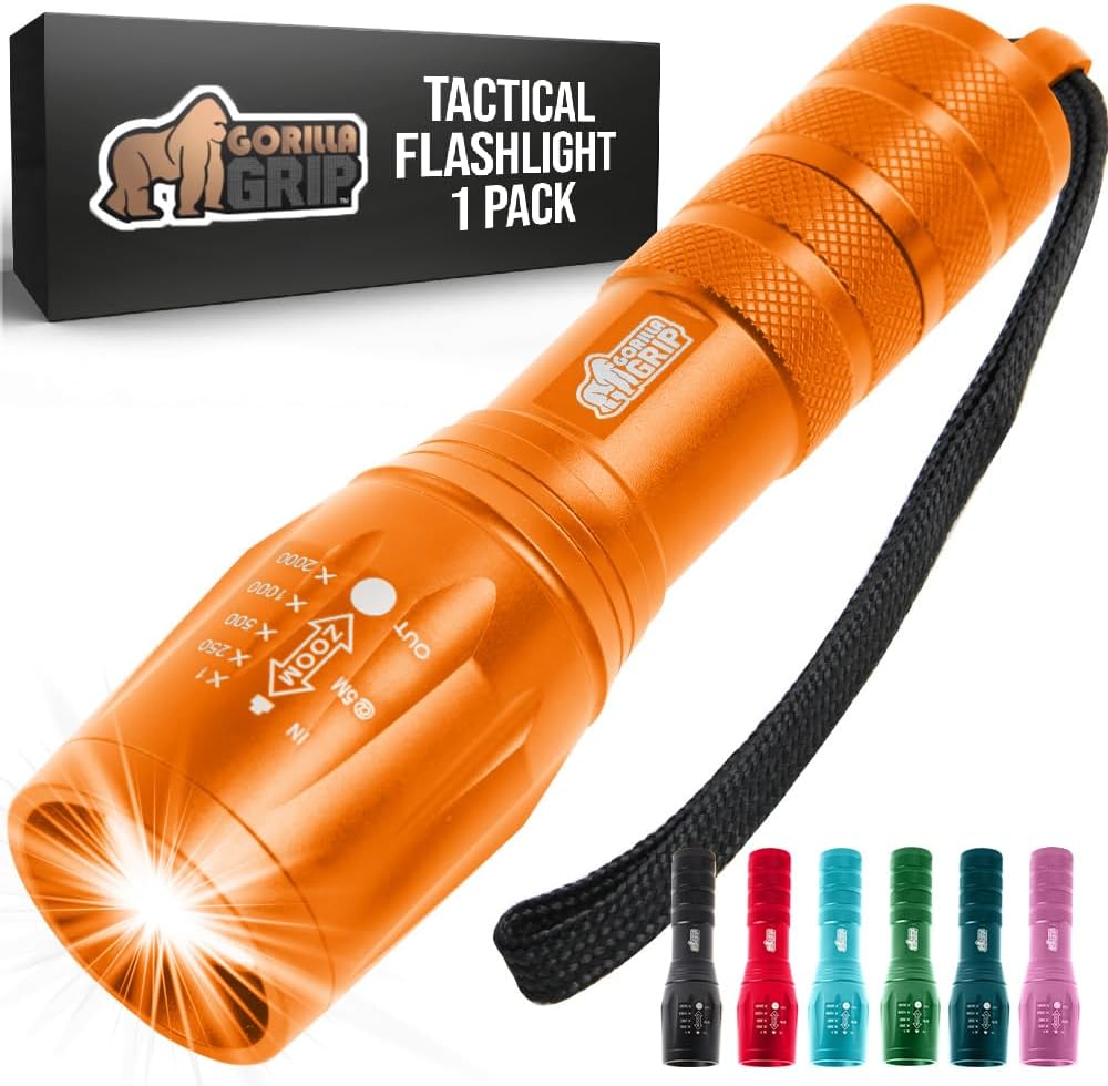 Powerful LED Tactical Flashlight, 750 FT High Lumens 5 Adjustable Modes, Water Resistant, Ultra Bright Zoom Flashlights, Small Mini Flash Light, Camping, Night Dog Walking, Orange
