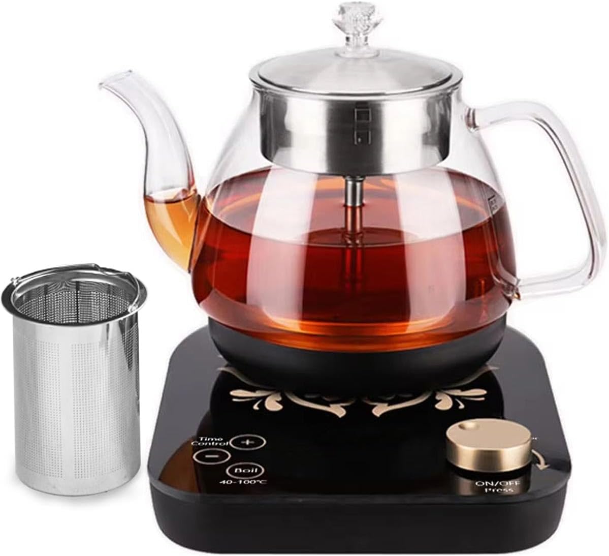 HOMINA Compact Tea Maker Electric Glass Kettle?Dual Methods of Steaming and Brewing with Temperature and Timer Programs?Cordless 800W 0.8 Liters capacity for get favorite teas quickly.