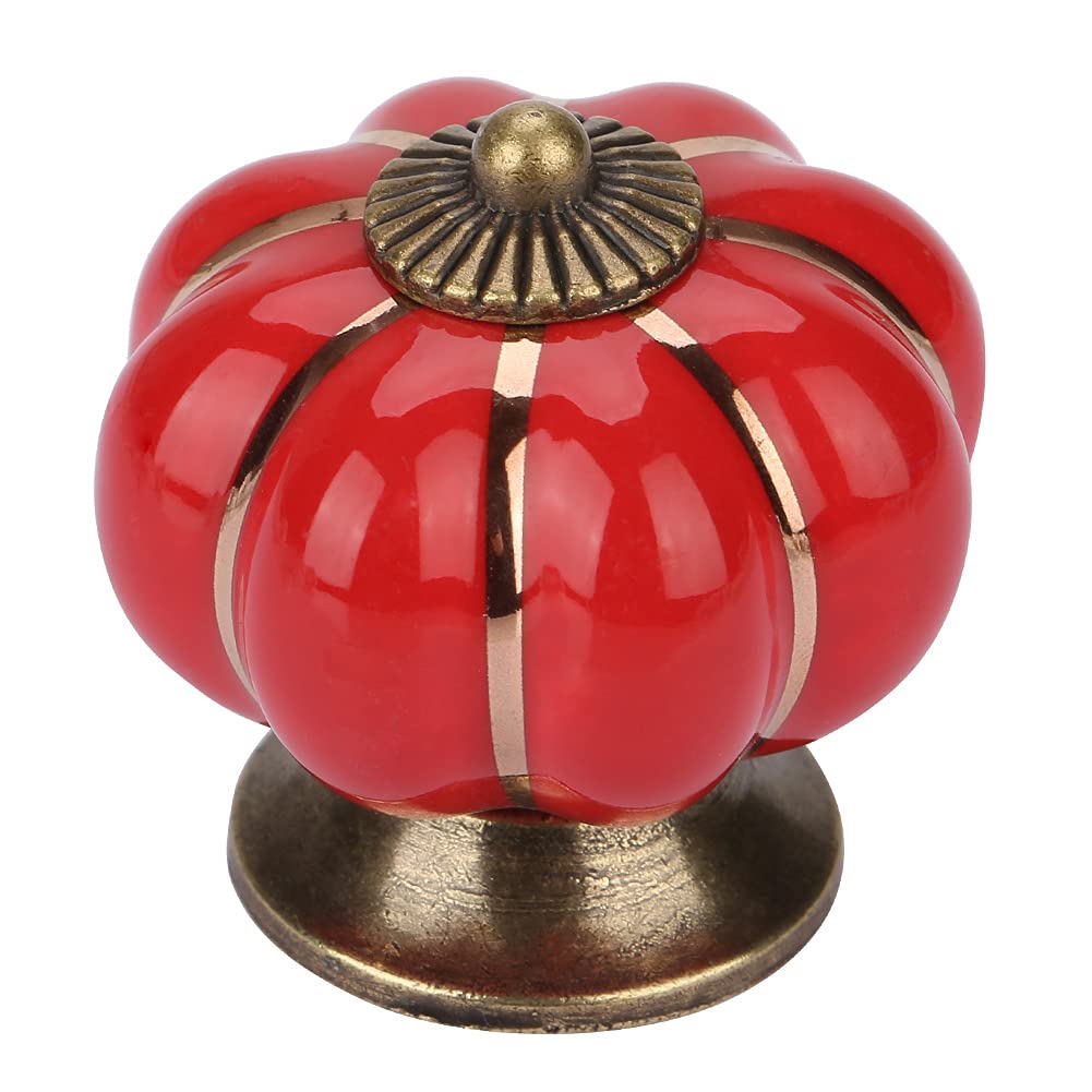 Ceramic Pumpkin Knobs, European Handle for Bedroom Cabinet Drawer Furniture, Beautiful Decoration, Wide Application for Children's Room, Ceramic and Zinc Alloy Material (Red)