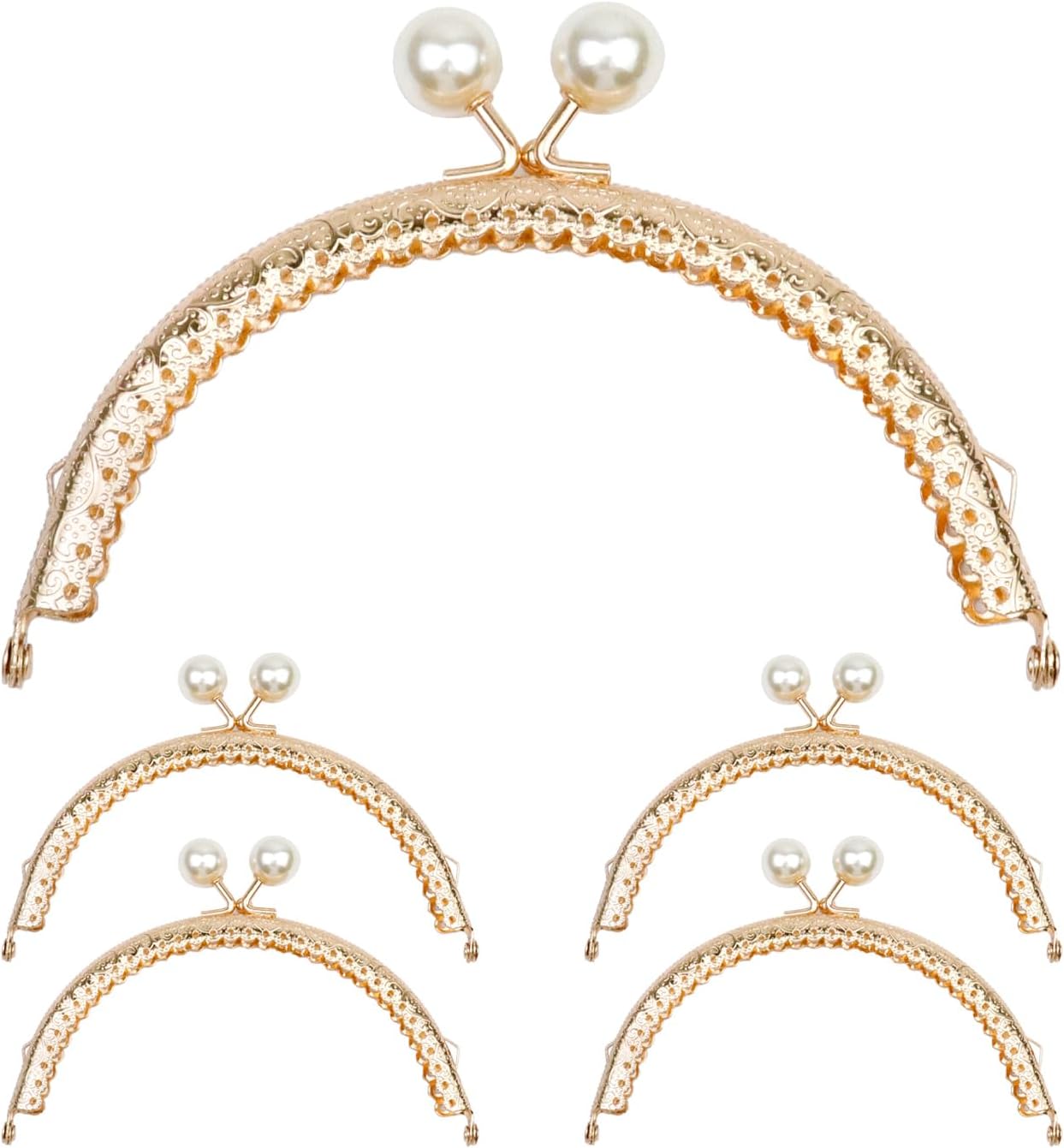 Semetall Metal Purse Frame 5Pcs 12.5cm/4.9" Bag Clasp Lock Frame Coin Purse Fabric Bag DIY Accessories Vintage Convex Lace 14mm Pearl Bead Head Bag Clasp Lock Frame (Pearl Head,Golden)