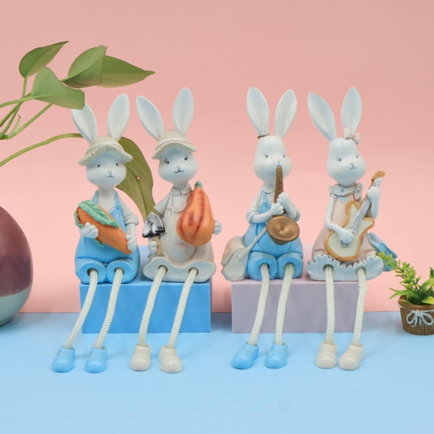 RWUDV 4Pcs Easter Mini Bunny Figurines Resin Rabbit Statues