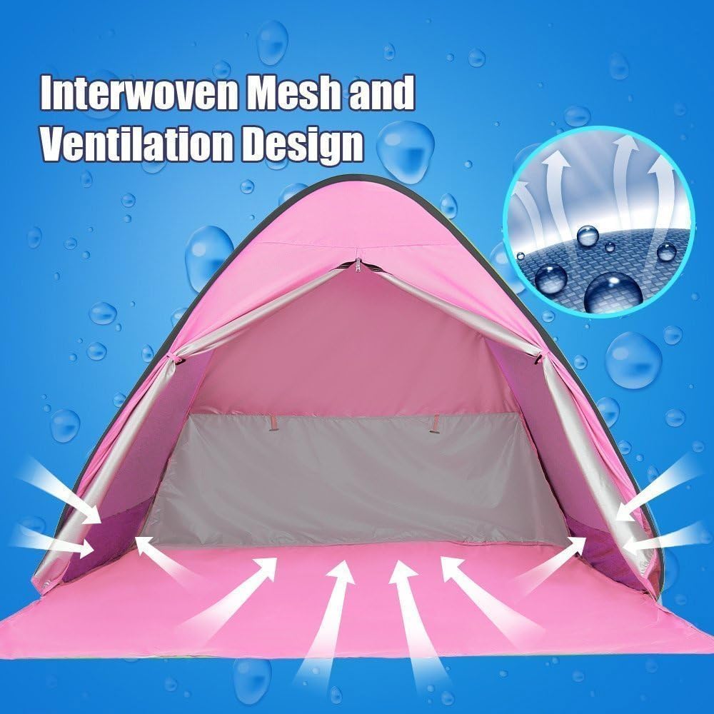 Pop-up Automatique de la Famille des Tentes L'extérieur de la Cabine de Plage Portable Rapide de Pare-Soleil UV 50+ (Rose)