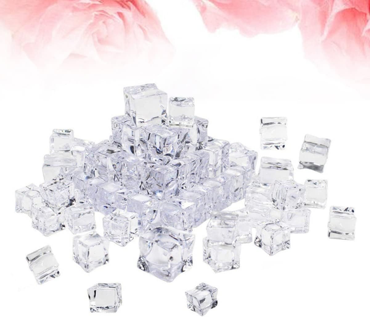 Cabilock 50pcs Reusable Ice Cubes for Whiskey Refreezable Fake Glass Luster Crystal Photography Props for Kitchen Decoration
