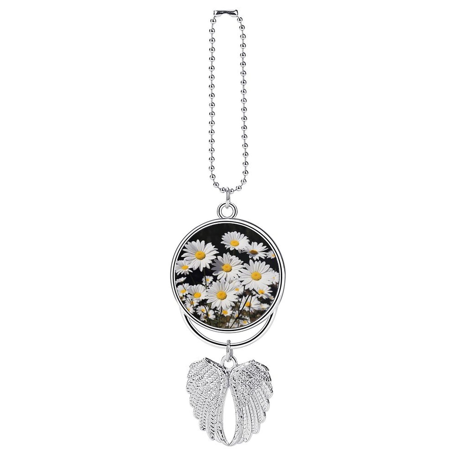 White Daisy Car Pendant Personalized Car Hanging Ornament Auto Rear View Mirror Hanging Decoration Accessories Metal Cars Interior Ornament for Most Cars Truck SUV