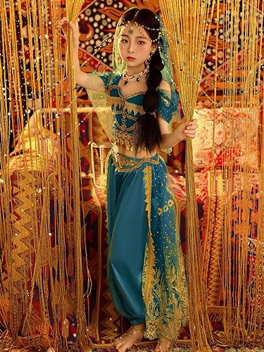 Tlmnu Princess Jasmine Halloween Belly Dance Costume For Girls Princess Party Supplies Tag-150 Blue thumb #6