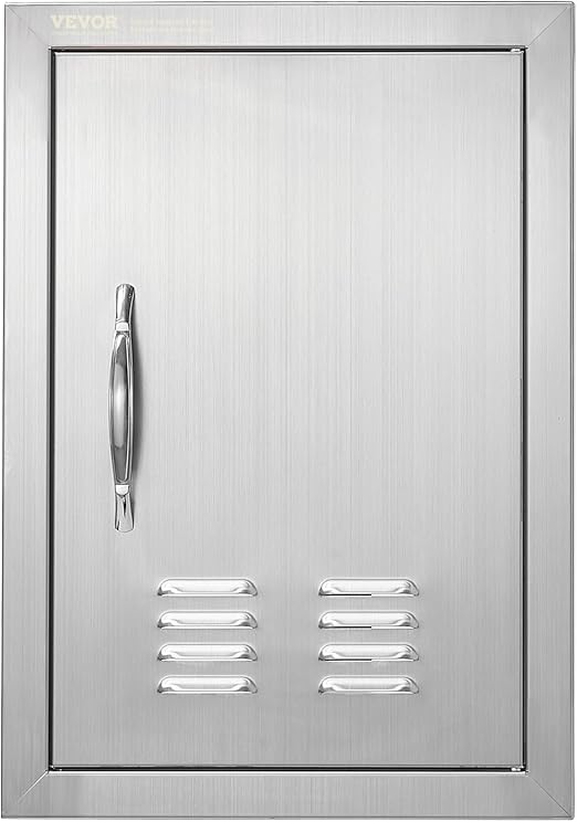 VEVOR BBQ Access Door, 14W x 20H Inch Single Outdoor Kitchen Door, Stainless Steel Flush Mount Door, Wall Vertical Door with Handle and Vents, for BBQ Island, Grilling Station, Outside Cabinet