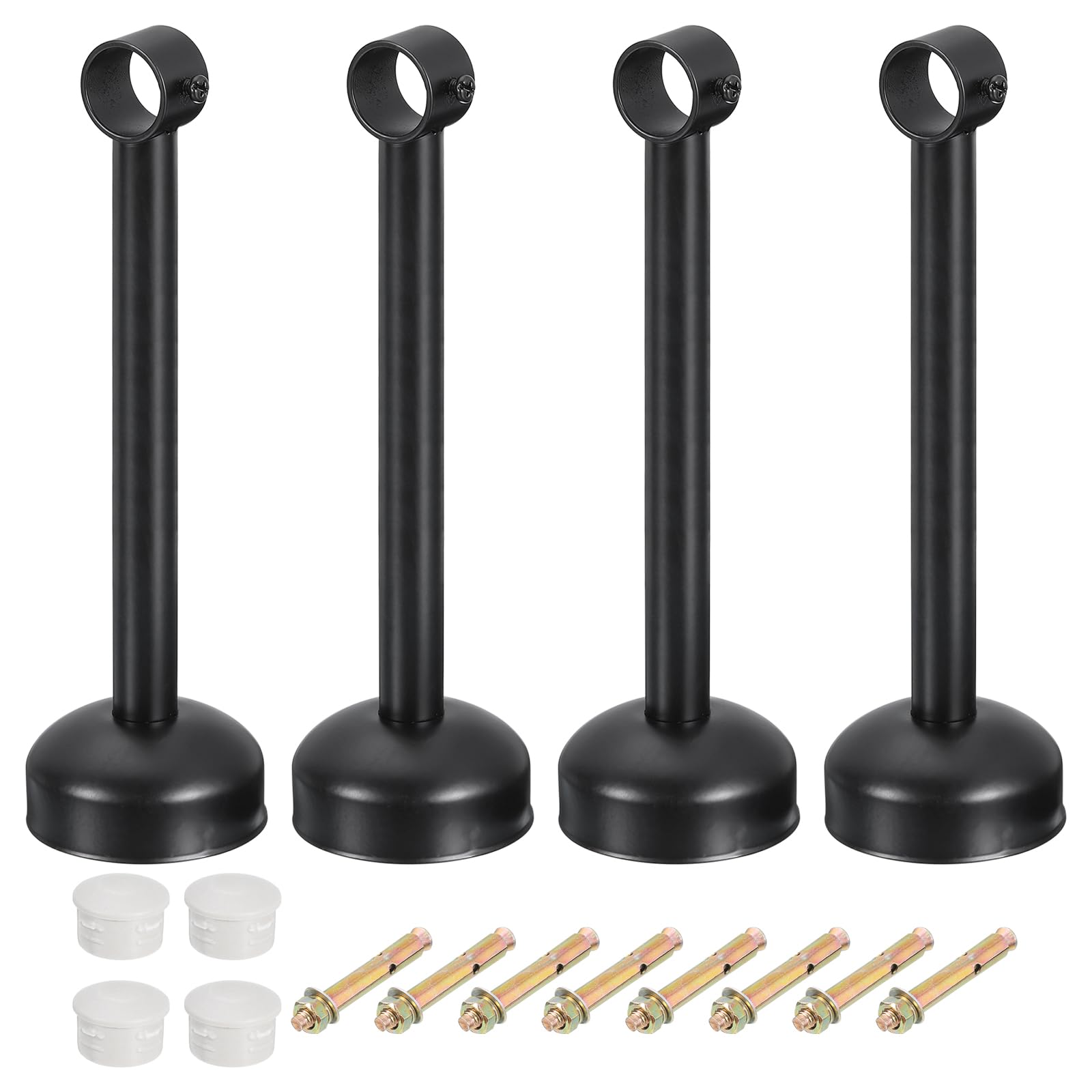 QUARKZMAN 4 Set Support Tringle Rideau Montage Plafond, Adapté Tuyau 25mm/0.98" Longueur 250mm/9.84" Crochets Tringle Rideau Acier Inoxydable Murs Placard Tuyau pour Rideau, Noir