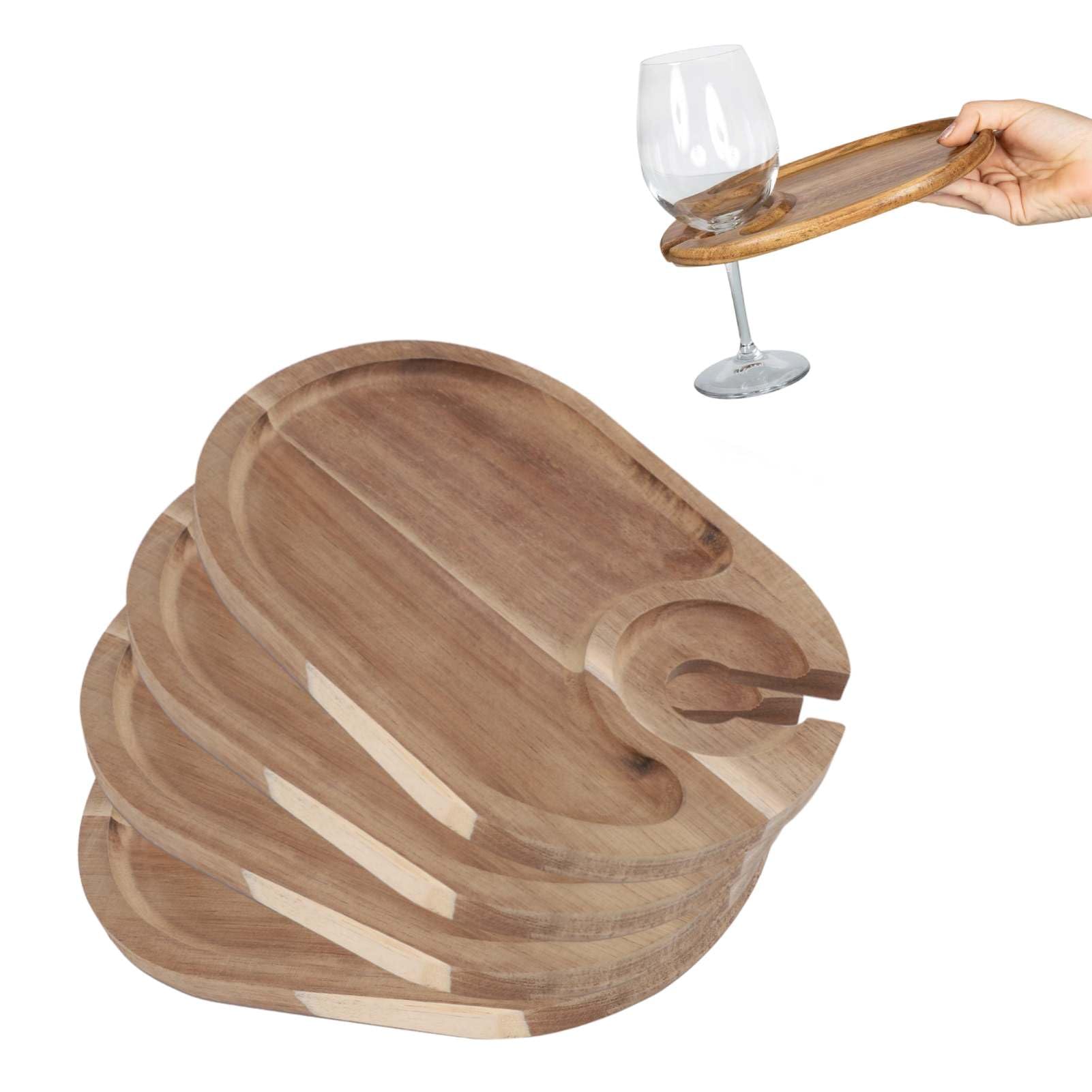 Assiettes à vin avec support en verre, Mini planche à charcuterie, 4 pièces