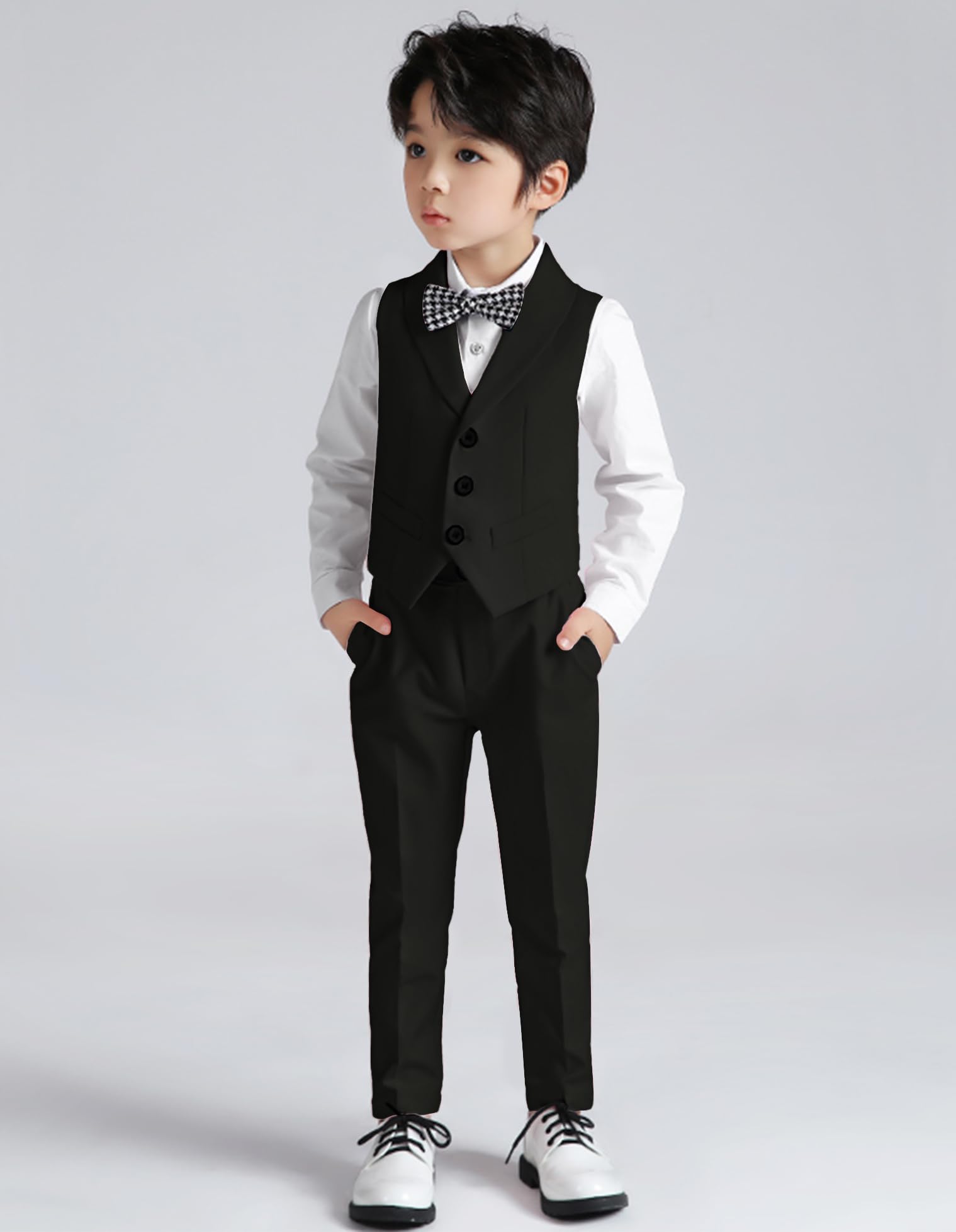 LOLANTA Conjunto de Traje de 5 Piezas para Niños, Traje Formal para Bodas y Fiestas de Cumpleaños para Niños, Conjunto de Chaleco, Pantalones, Camisa y Pajarita para Niño de Arras