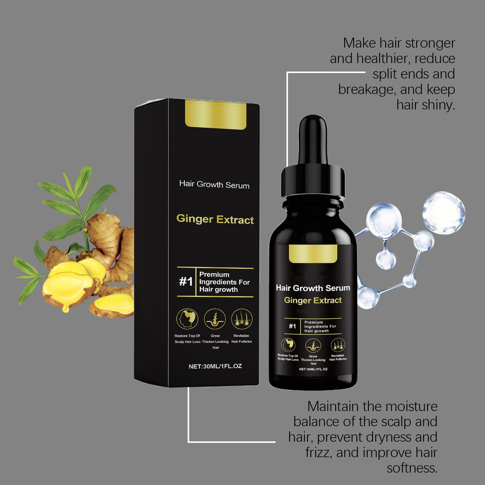 Huile Pousse Cheveux Anti-Chute Pour Femme Et Homme, Sérum Naturel Avec Huile De Ricin et Gingembre, Booster Croissance Cheveux, Non Irritante, Traitement Rapide Pour Repousse, 30ml