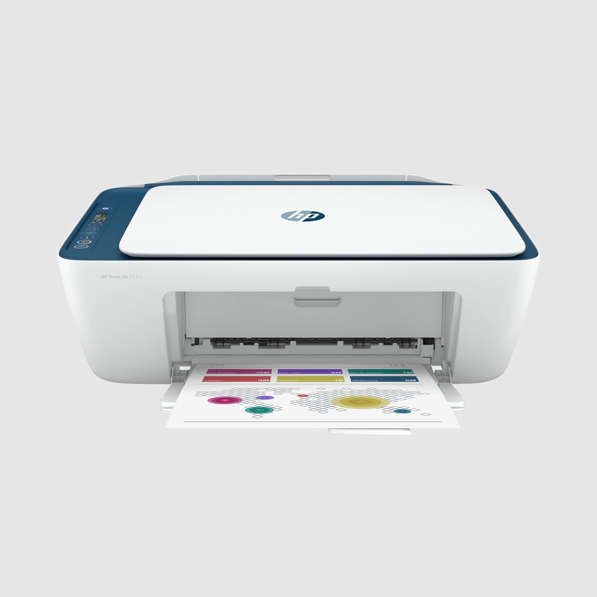 HP Deskjet 2723 Colour Printer, Copy, Scan, Dual Band WiFi, Bluetooth, USB, Simple Setup Smart App, Ideal for Home.
