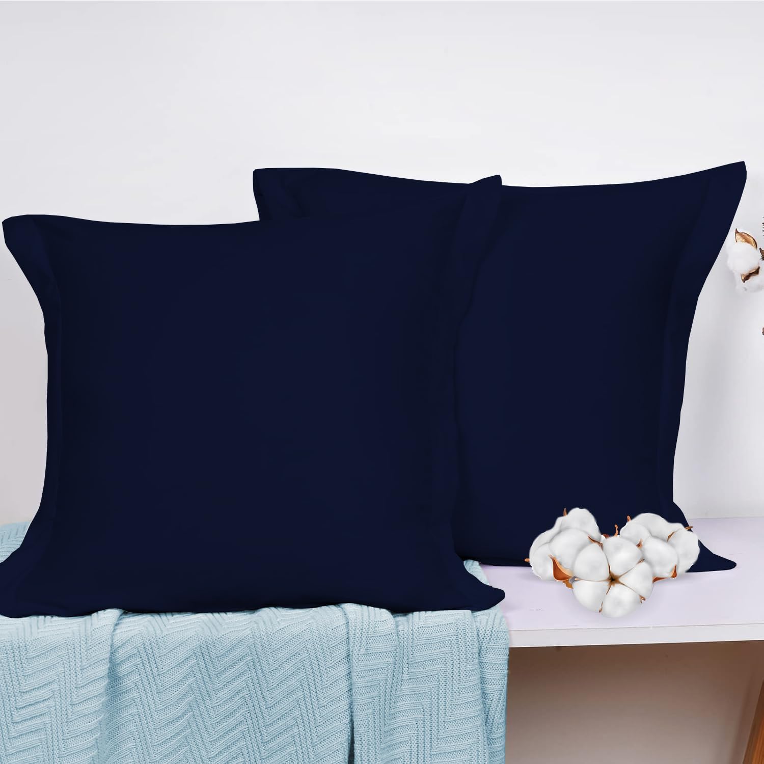 Euro Sham Pillow Covers 26x26 Inch Set of 2 – 500 Thread Count Egyptian Cotton, Soft Breathable Luxury Square Cushion Covers, Decorative Euro Pillow Shams for Bedroom Decor | Navy Blue