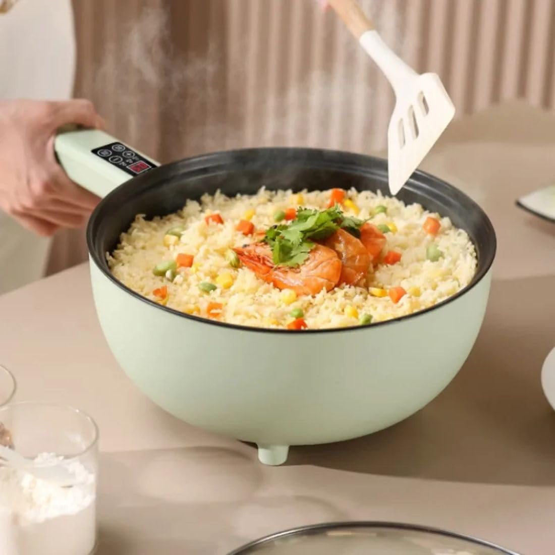 Frilla Pentola elettrica, Padella in Ceramica Antiaderente Aggiornata 41 × 28 × 15 cm, Multifunzione Padella Elettrica 4L - PANMAX
