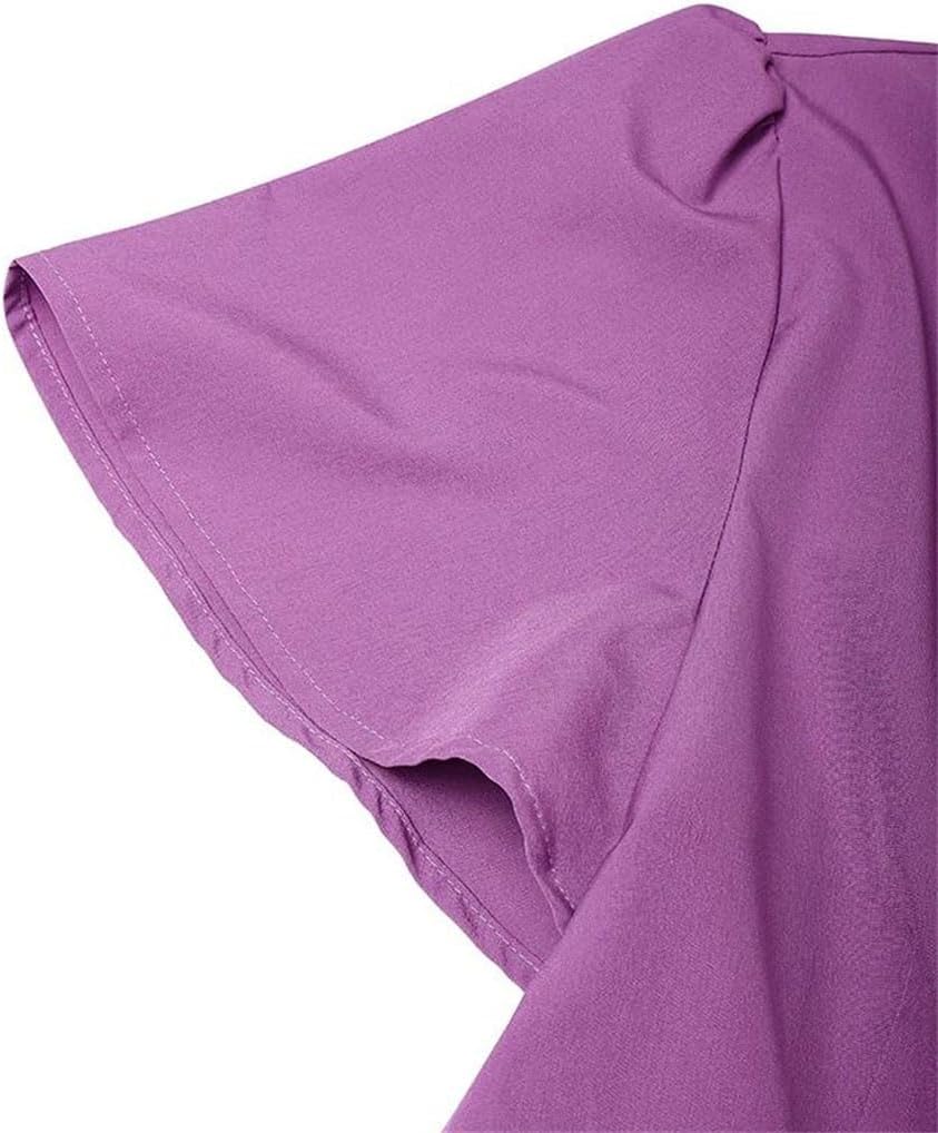 Women's Summer V Neck Solid Color Pleated Dress Short Sleeve A Line Party Elegant Office Work Dresses