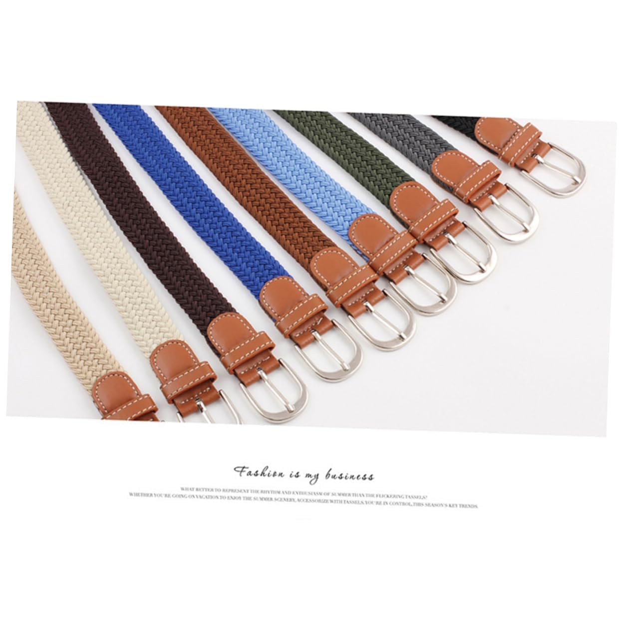 Holibanna Elastic Belt for Men and Women Woven Fabric Stretch Belt with Pu Leather Casual Wear Army Green