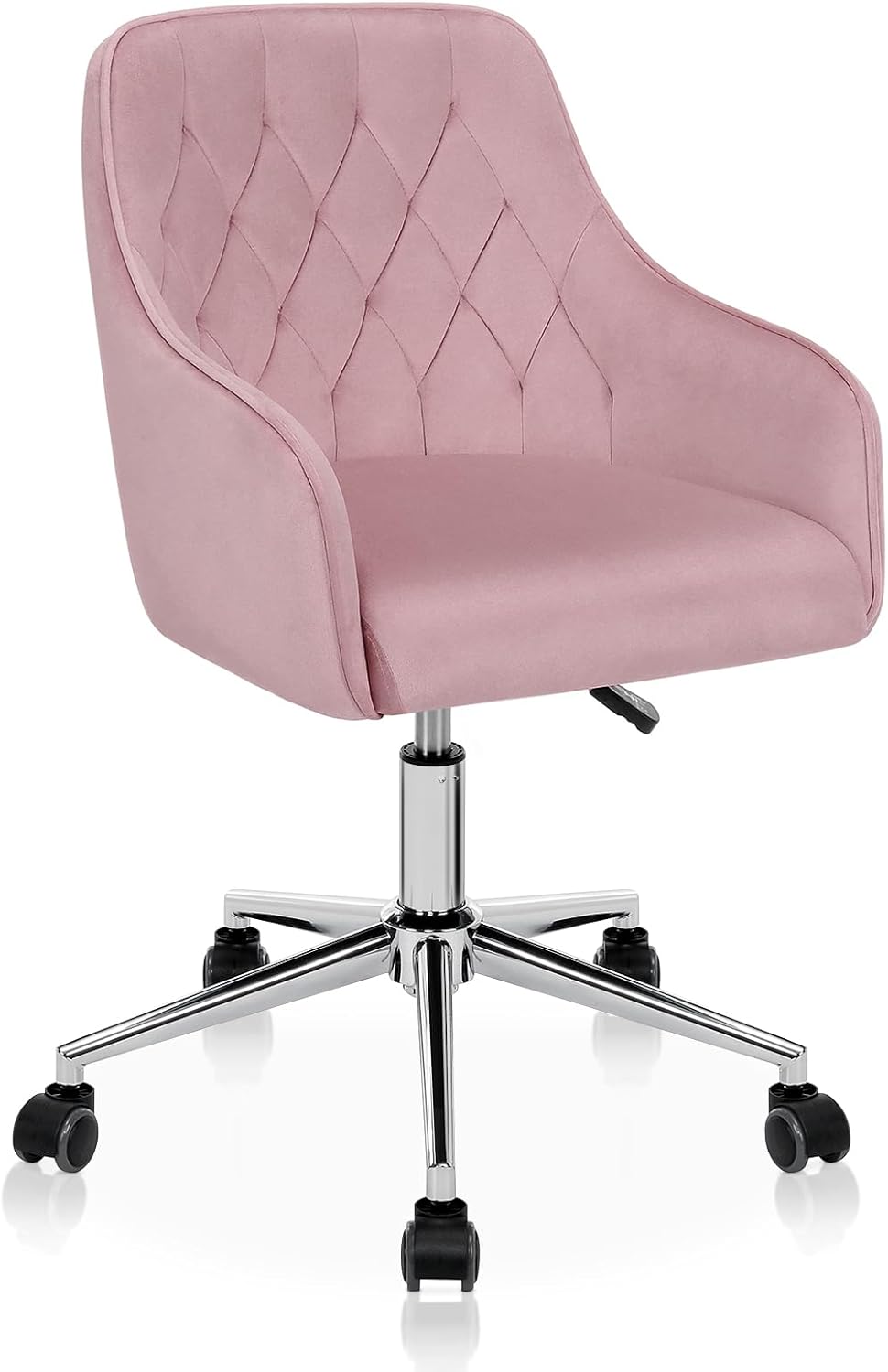 VANSPACE Velvet Office Chair Vanity Chair for Makeup with Wheels and Back Home Office Chair Adjustable Rolling Swivel Chair for Bedroom Vanity Room Beige