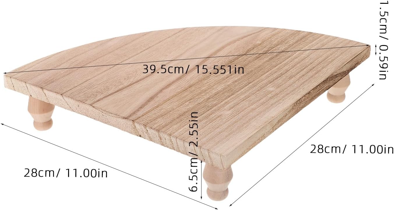 Farmhouse Corner Shelf Stand - Fan Shaped Serving Platter - Display Riser with Feet for Bathroom Vanity, Kitchen Spice Jars - Wooden Triangle Holder