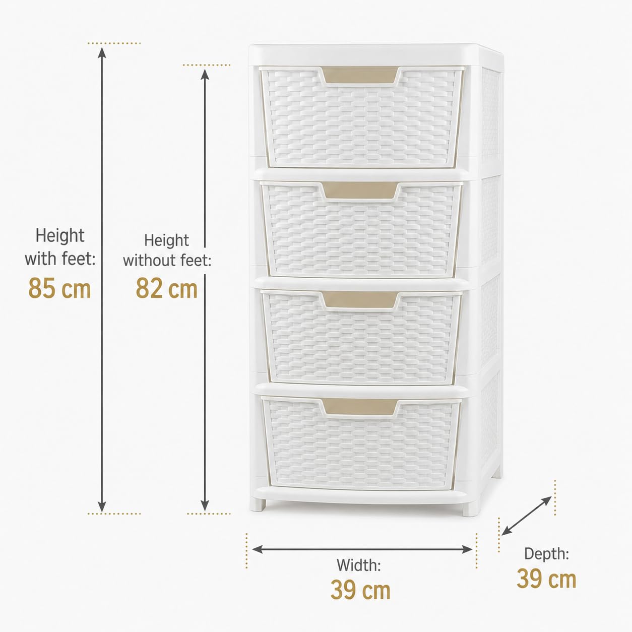 Kaanco Large Plastic Storage Drawers Rattan Effect Storage Unit Tower Space Saving Plastic Drawers for Bedroom Office Kitchen Laundry Bathroom Clothes Toy Home Organisation (4 Tier Rattan White) - Image 2