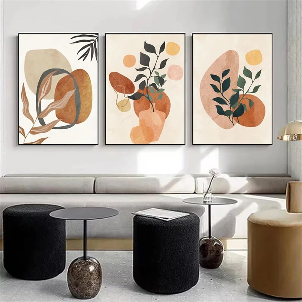 WUHBCZ Art Pictures-Bohemian Sun Leaves Rainbow Abstract Wall Art Canvas Painting Nordic Poster for Living Kitchen Office Room Decoration Painting-50 * 70cm/3PCS (No Frame)