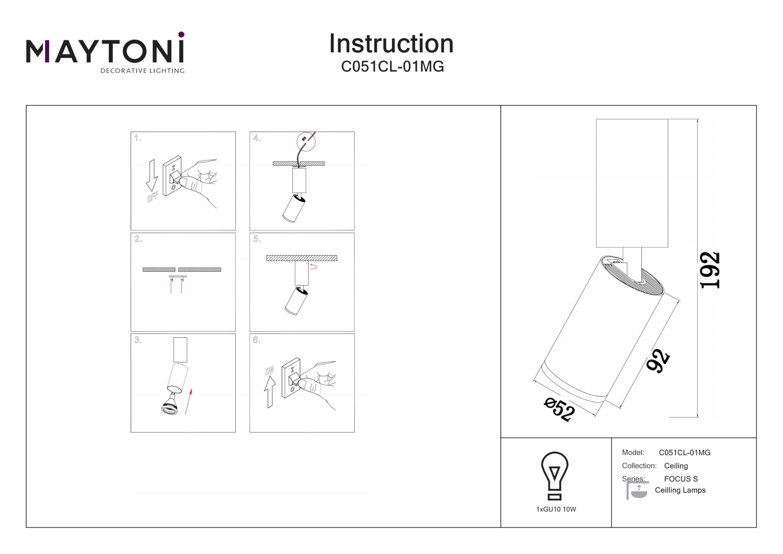 MAYTONI Moderna Lampada da soffitto Spot, Faretto Orientabile a 360 gradi, Dorato, Design basic, Alluminio, per 1 lampadina GU10, 10W non incl.