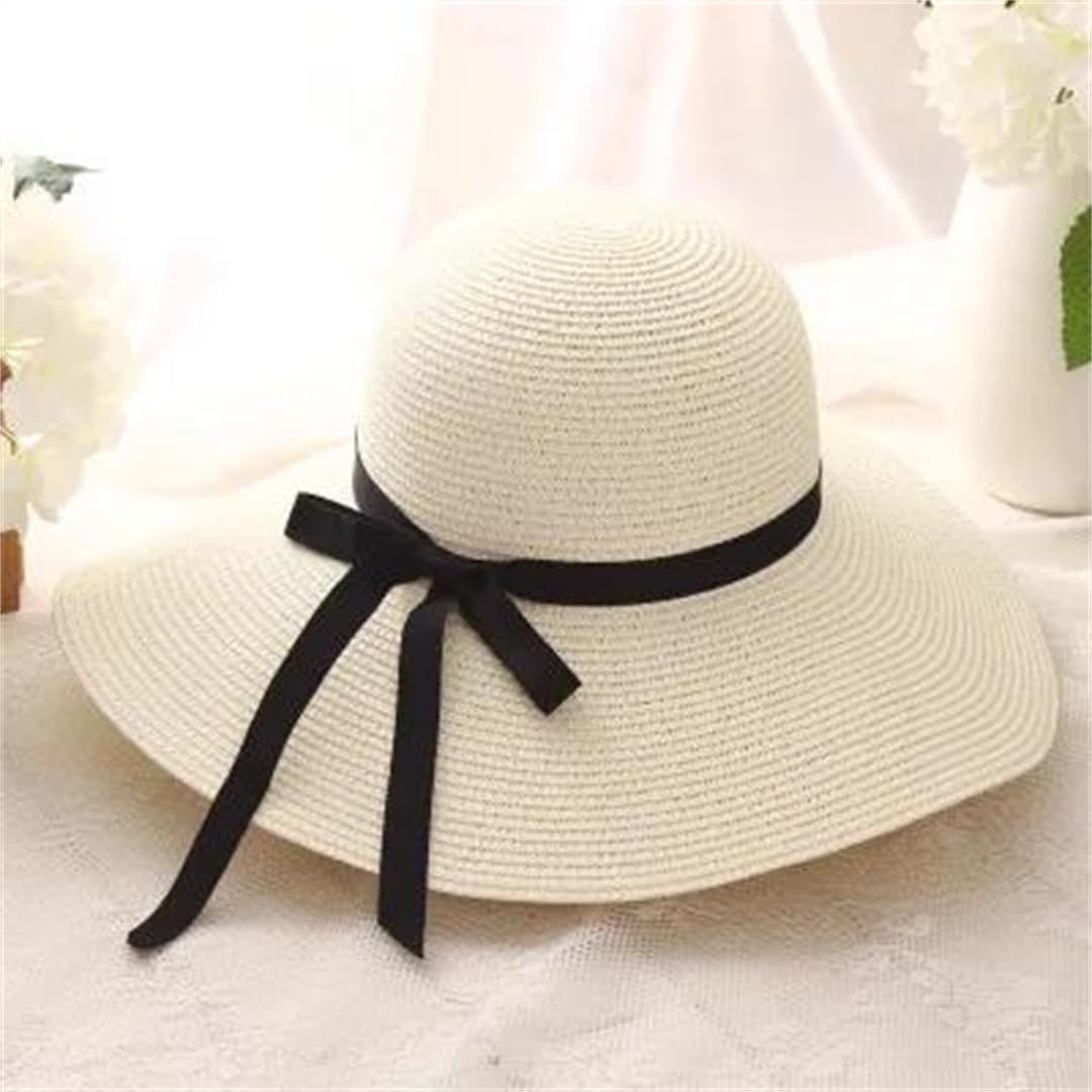 Yeuyyben Cappello estivo da donna pieghevole a tesa larga floppy ragazze cappello di paglia cappello da sole spiaggia viaggio Cap Lady Cap femminile