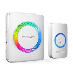 TECKNET Wireless Doorbell, Door Bell 0-120dB, 1300 ft Wireless Range, IP65 Waterproof Classroom Doorbells, 60 Chimes & 5 Volume Levels, RGB Light for Home Kid Room Office Hearing Impaired