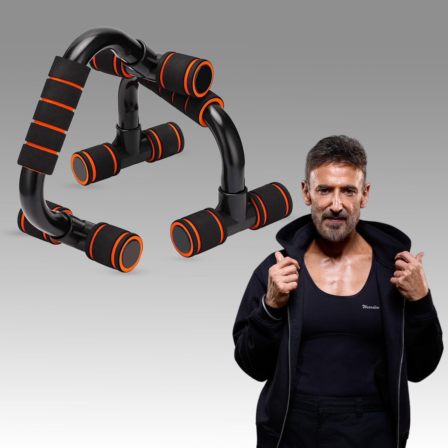 wearslim® professional non-slip push-up bars, foam padded and angled grip push-up stands