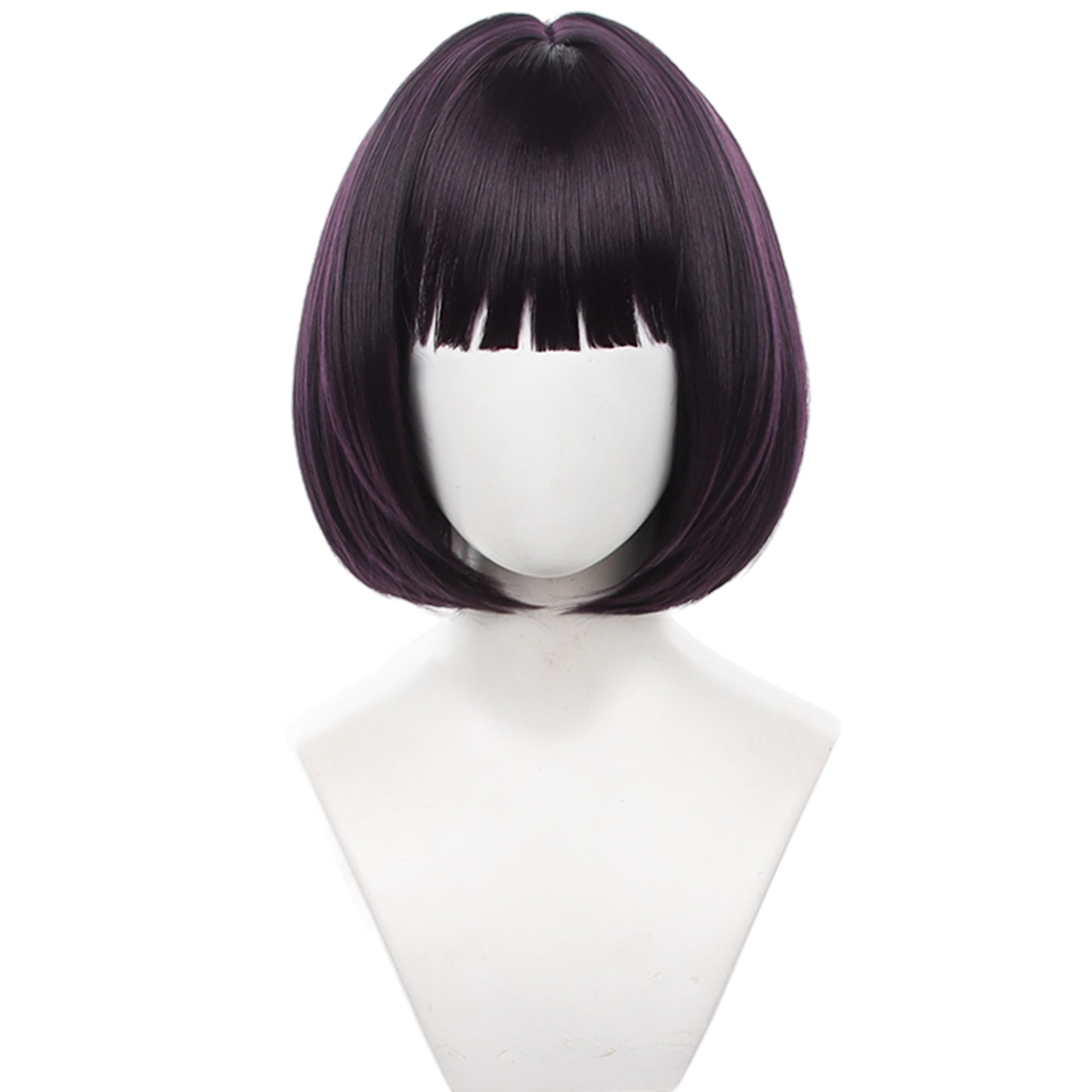 Purple Red Bob Short Wig for Anime Straight with Bangs Heat Resistant Synthetic Universal Costume Hairs for Women Men Cos Anime Party Replacment Wigs - Image 2