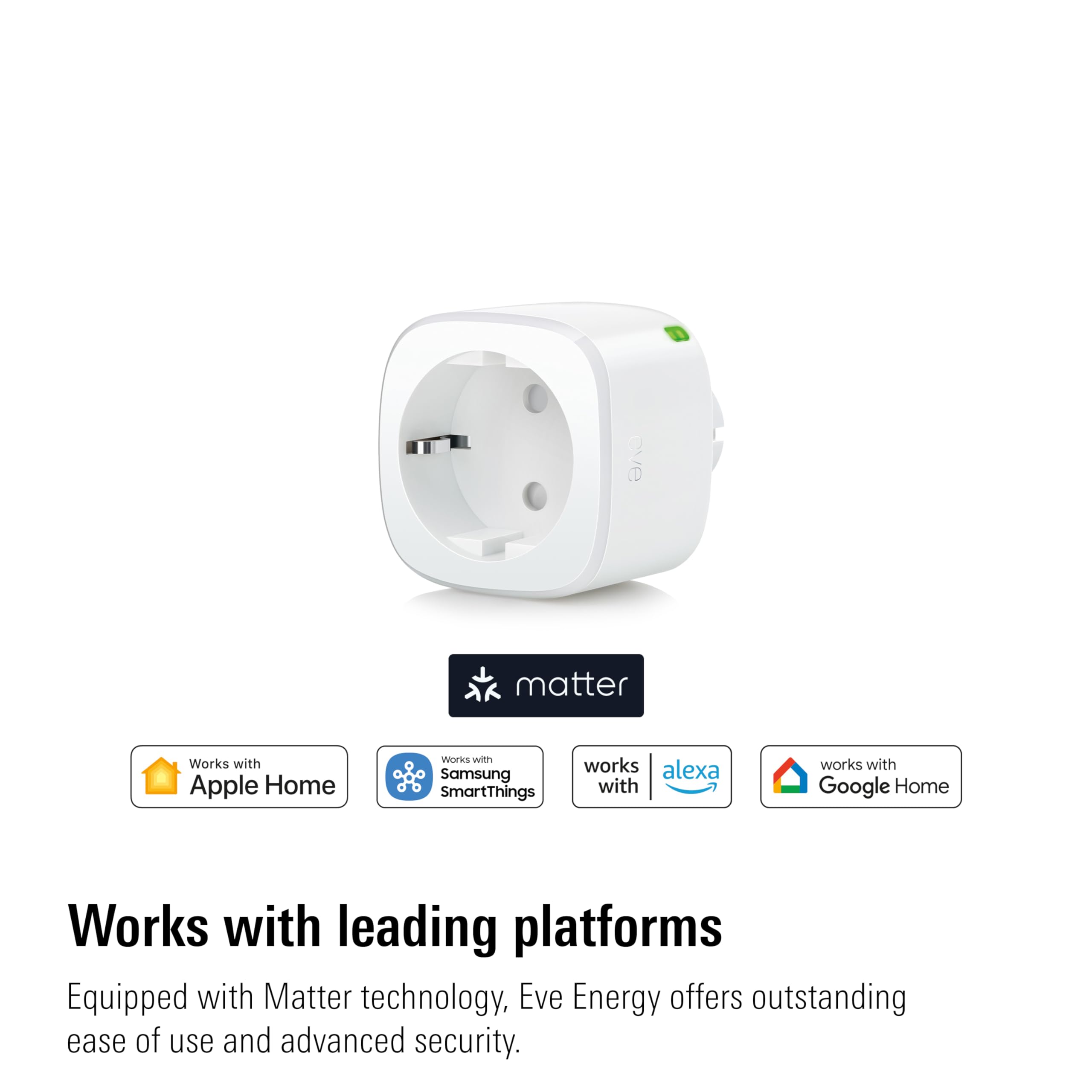 Eve Energy (Matter) pack de 4 – Enchufe inteligente, control remoto, privacidad 100%, compatible con Apple Home, Alexa, Google Home, SmartThings, requiere un router de borde Thread