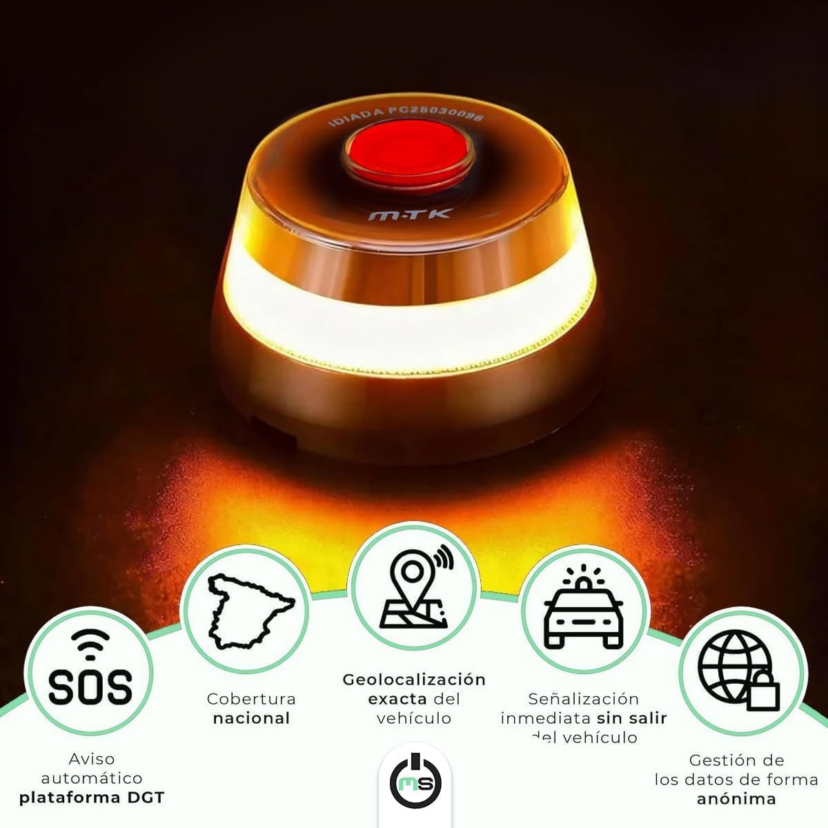 Genérico Luz Emergencia V16 Homologada DGT 3.0 con Geolocalización, Baliza Conectada DGT, Visibilidad 360°, Datos Incluidos Hasta 12/2038