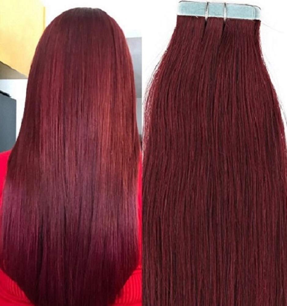Amazon.com : Hair Faux You 18 inch Tape in Hair Extensions Real Human Hair,  100g,40pcs, Glue in Extensions, Silky Straight Remy Hair Color #99J  Burgundy Red Wine : Beauty & Personal Care