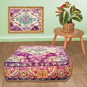 Mandala Life ART Boho Chic Marocain Housse de Coussin de Sol – 60×20 cm – Taie d’oreiller carrée de méditation – Pouf décoratif en Coton imprimé