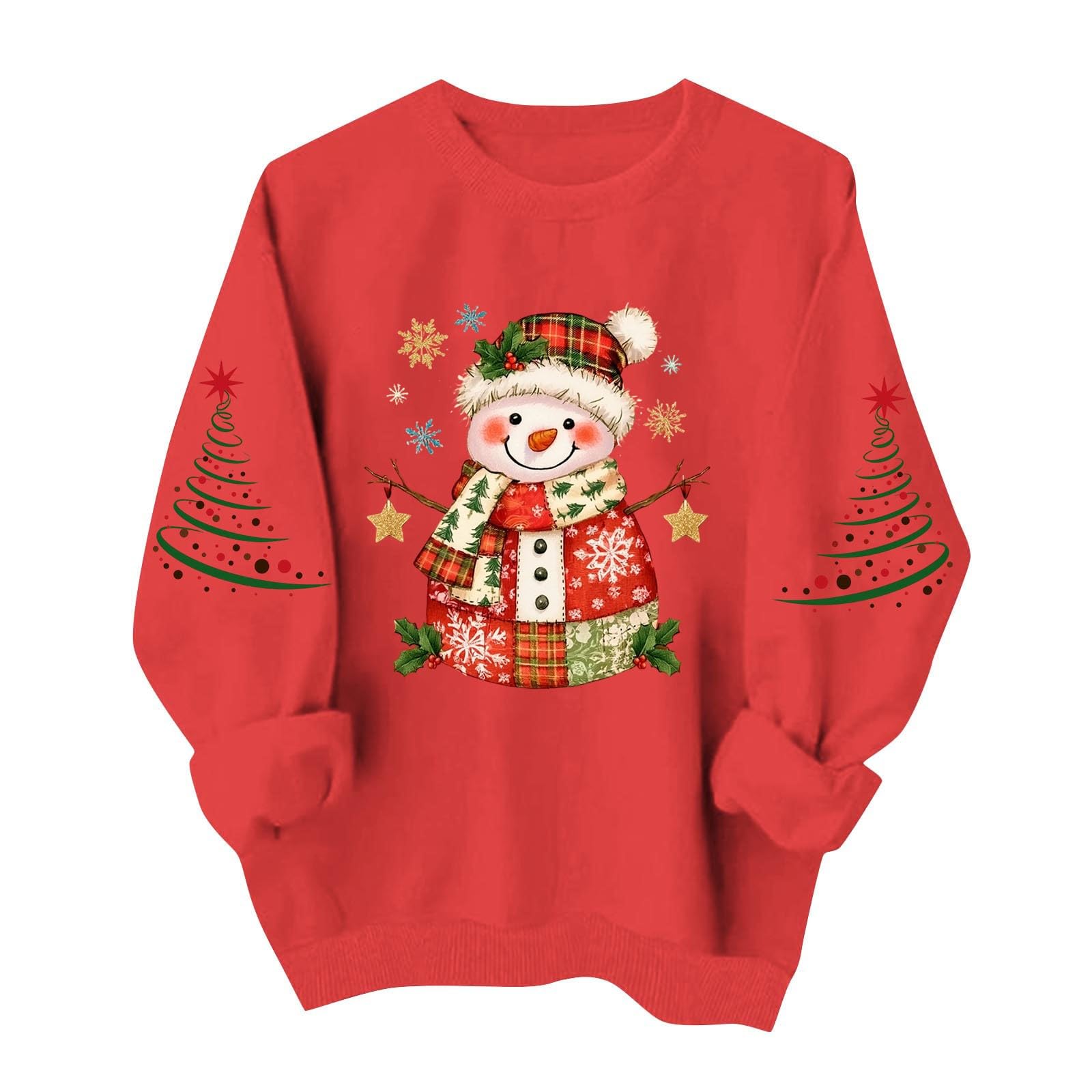 Christmas Sweatshirts for Women 2026 Cute Snowman Graphic Pullover