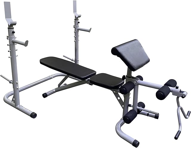 BodyRip Full Workout Weight Bench | Safety Bar Catcher, Preacher Curl Pad, Leg Developer, Plate Holders | Strength Training, Home Gym, Fitness Exercise, Lifting