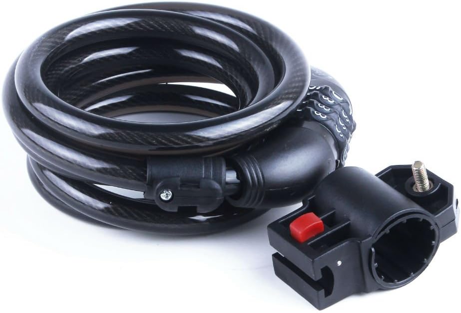 Bike Lock with Self Coiling Cable That Has Resettable Coded Combination and Mounting Bracket