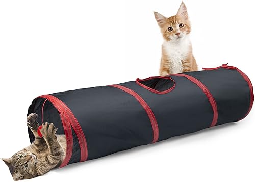 Sheldamy Túnel para gatos, túnel de juego plegable de 2 vías, laberinto de juguete interactivo para animales pequeños, rojo y negro 2 vías rojo y